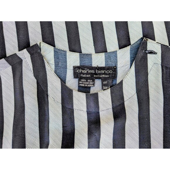Silk Striped Charles Bianco Italian Collection Sz4 L/S Button-Shoulder Dress GUC - Picture 6 of 6